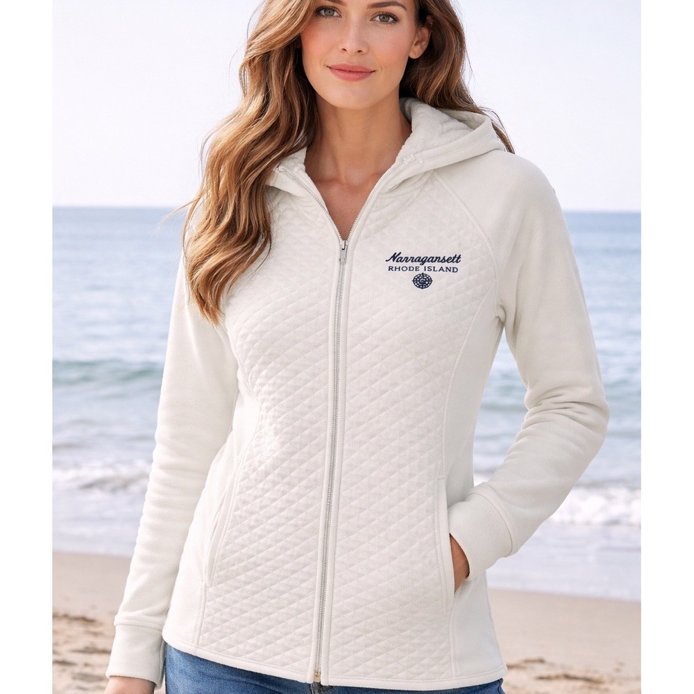 Artisans Narragansett RI Full Zip Jacket Sweatshirt White Quilted Hooded XL